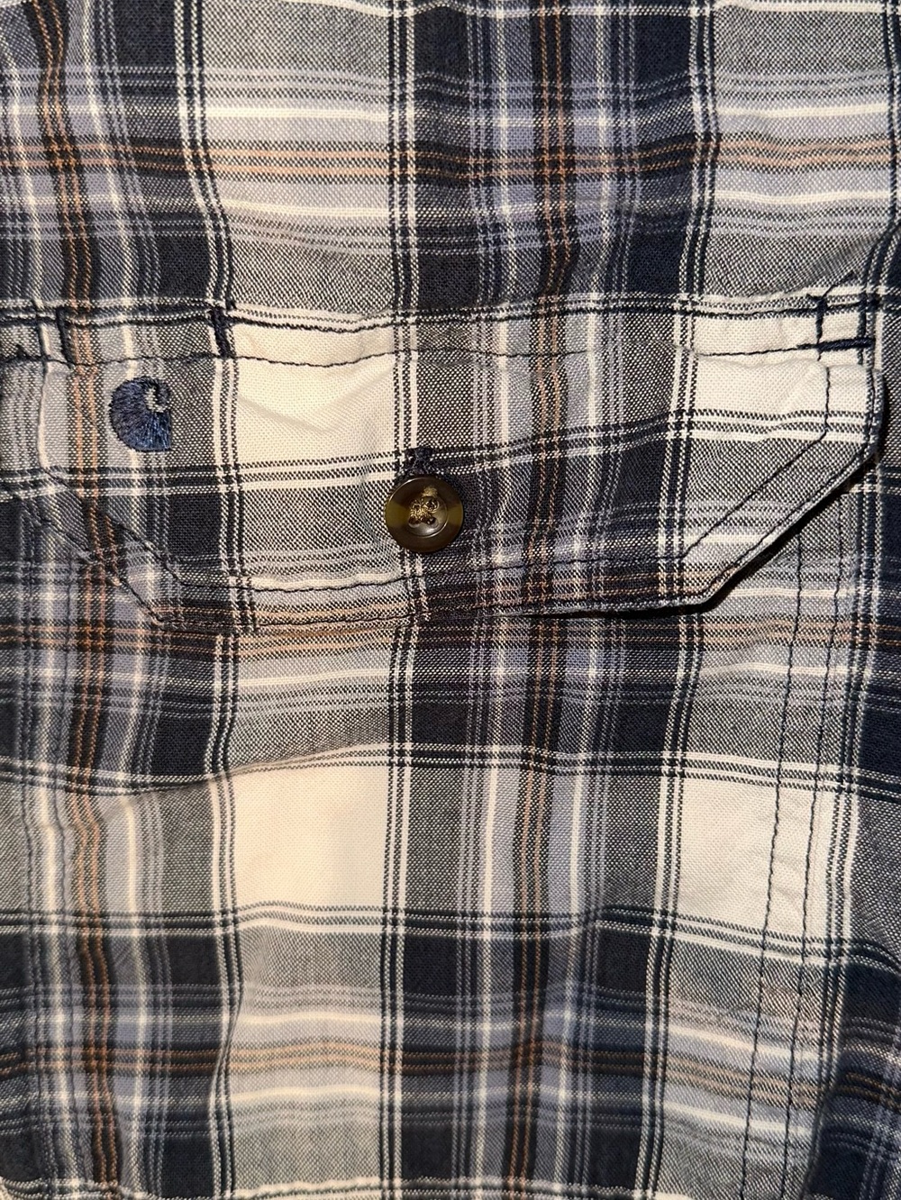 Carhartt Men's Multi/Off-white, Navy Neutral Plaid Button-Down Shirt Relaxed XL - Picture 6 of 7